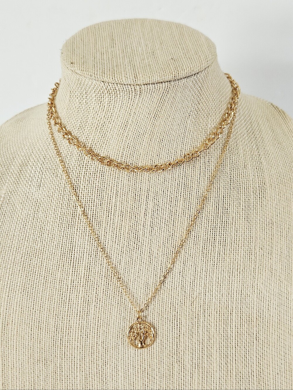 Celtic Tree Of Life Pendant Charm Gold Plated Double Layered Chain Necklace